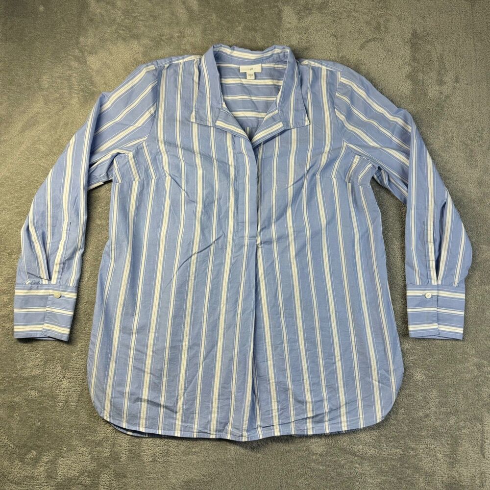 J.Jill Shirt Womens Medium Blue White Striped Button Front Long Sleeve Cotton